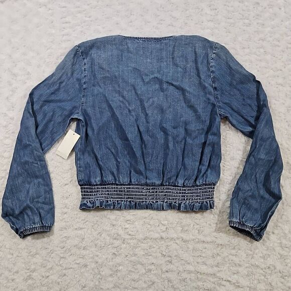 Cloth and stone by anthropologie Womens XS smocked waist blouse dark denim top - Picture 7 of 8